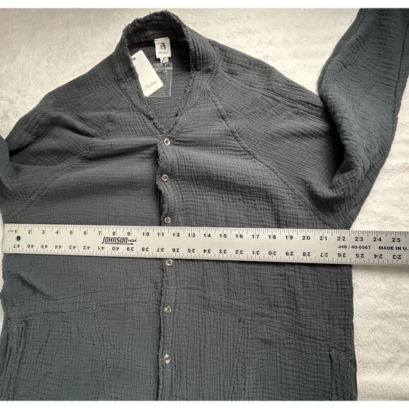Flawless Womnes Cotton Gauze Button Up Shirt Tunic Size XS Black Frayed Trim New - Picture 7 of 8